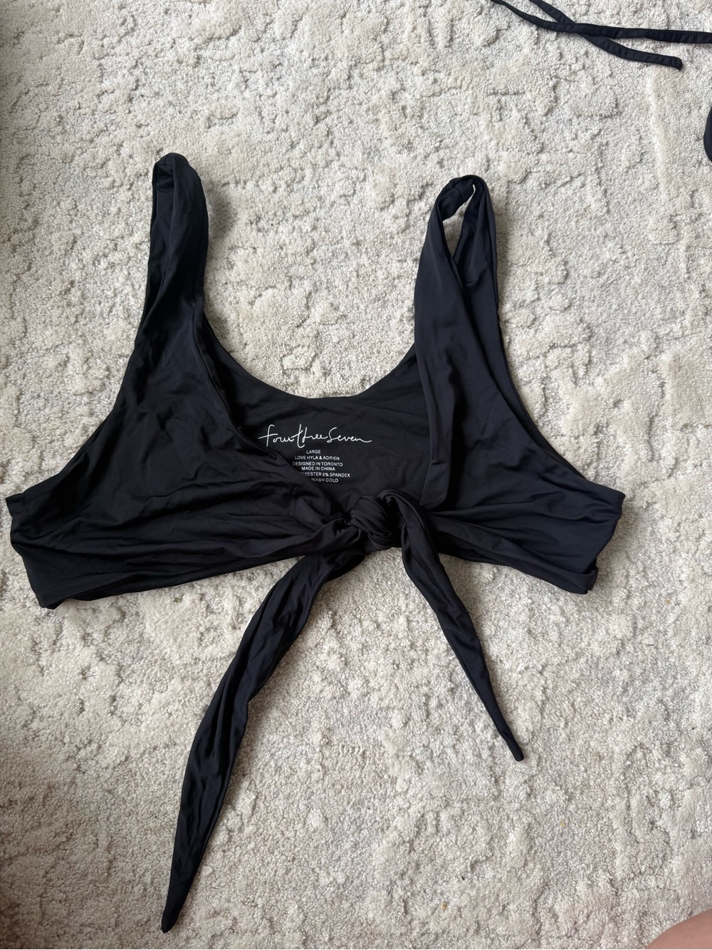 Four three & Seven Black Tie-Front Bikini Top